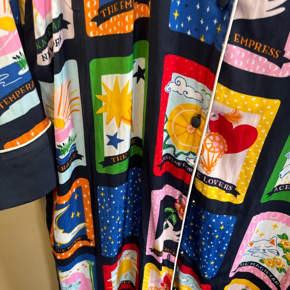 kate spade navy button-up with colorful tarot motif nightgown XL - Picture 5 of 14